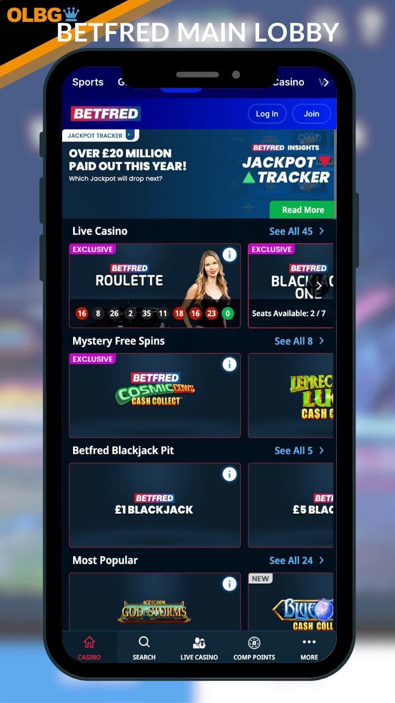 A screenshot of the Betfred Casino main lobby