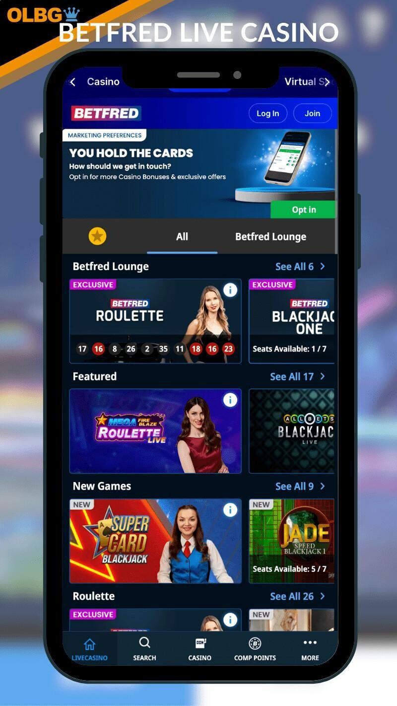 A screenshot of the Betfred Casino live dealer section