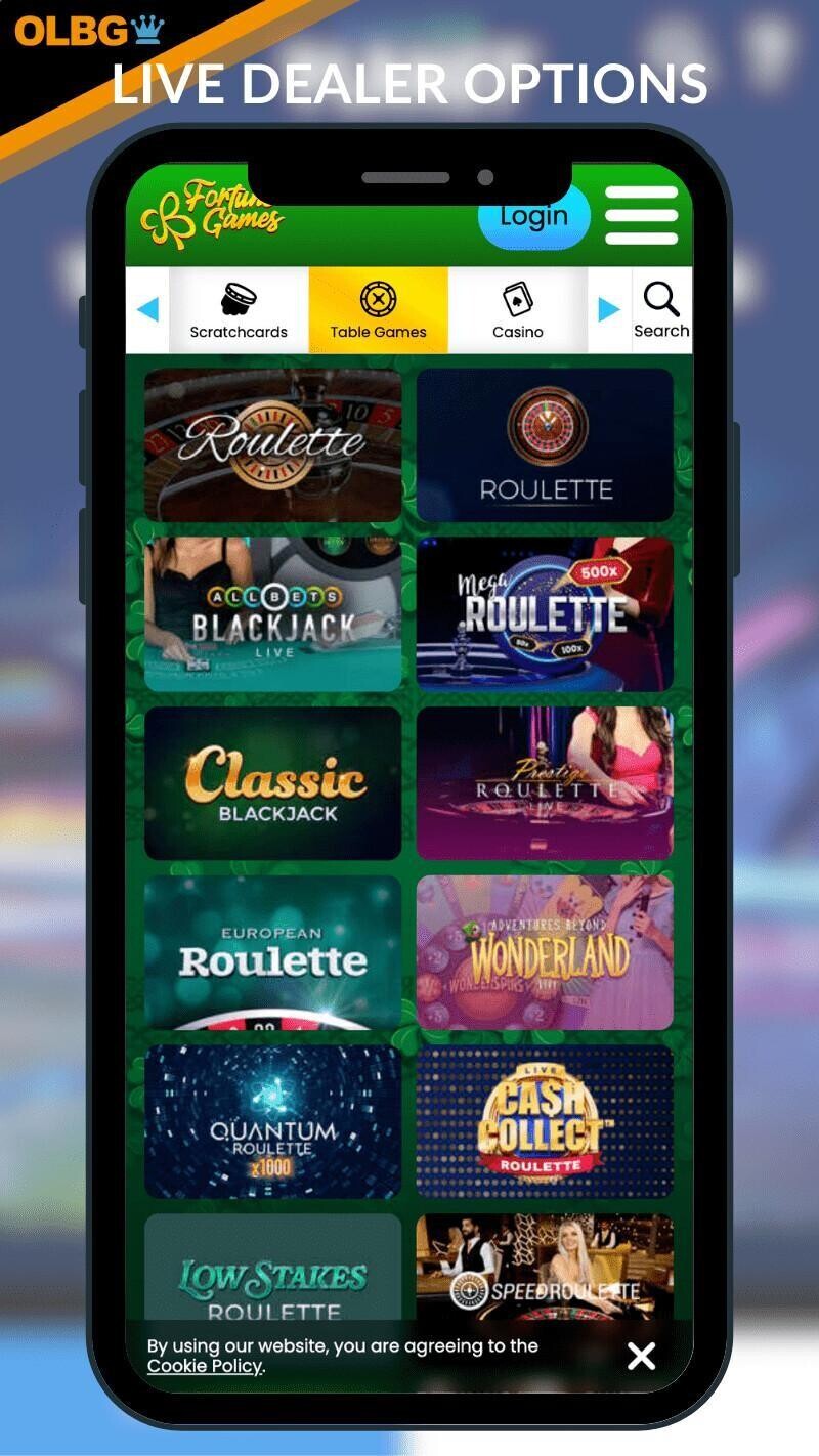 Live dealer games at Fortune Games Casino