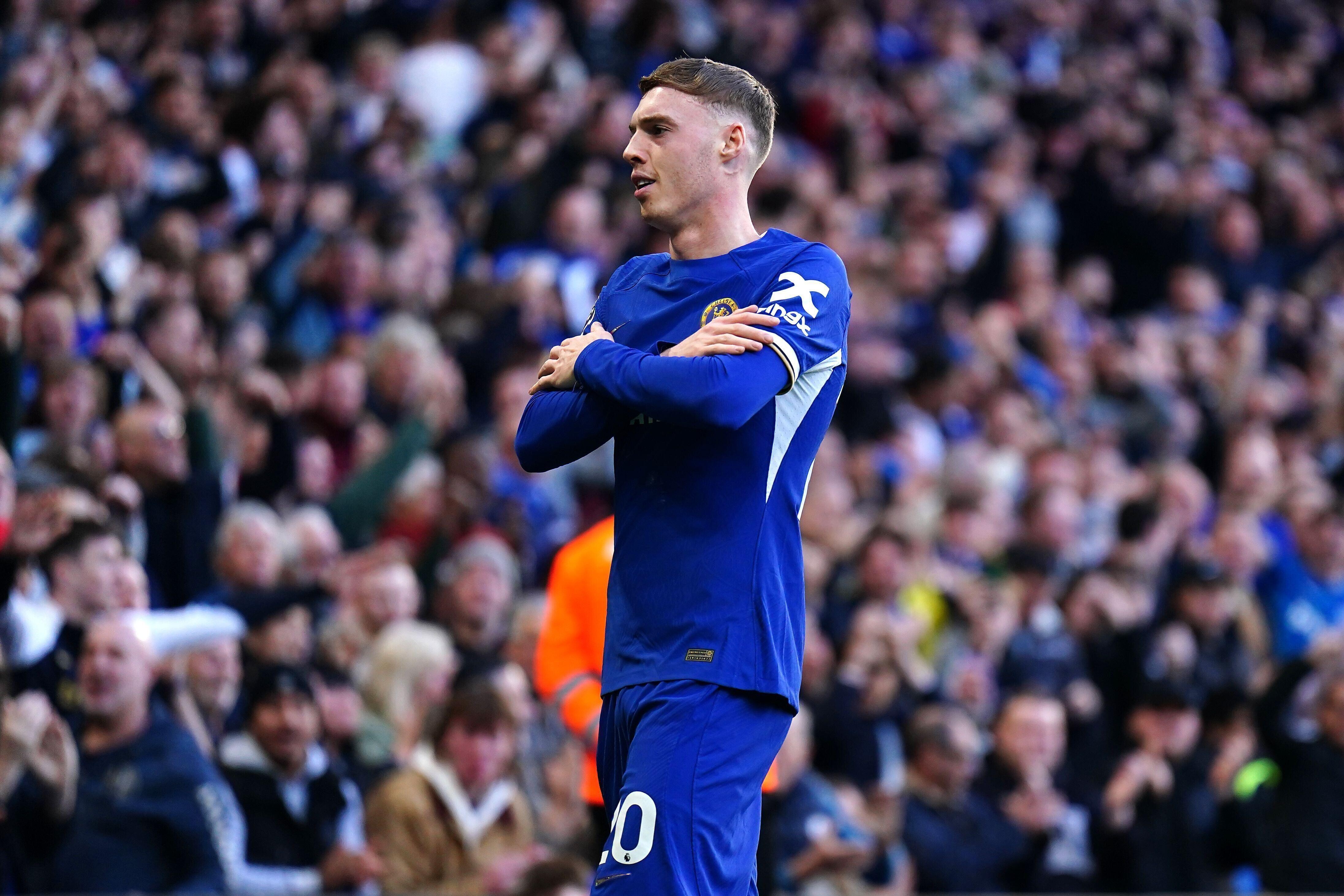 Chelsea's Cole Palmer celebrates scoring their side's second goal of the game during the Premier League match at Stamford Bridge, London. Picture date: Saturday March 30, 2024.