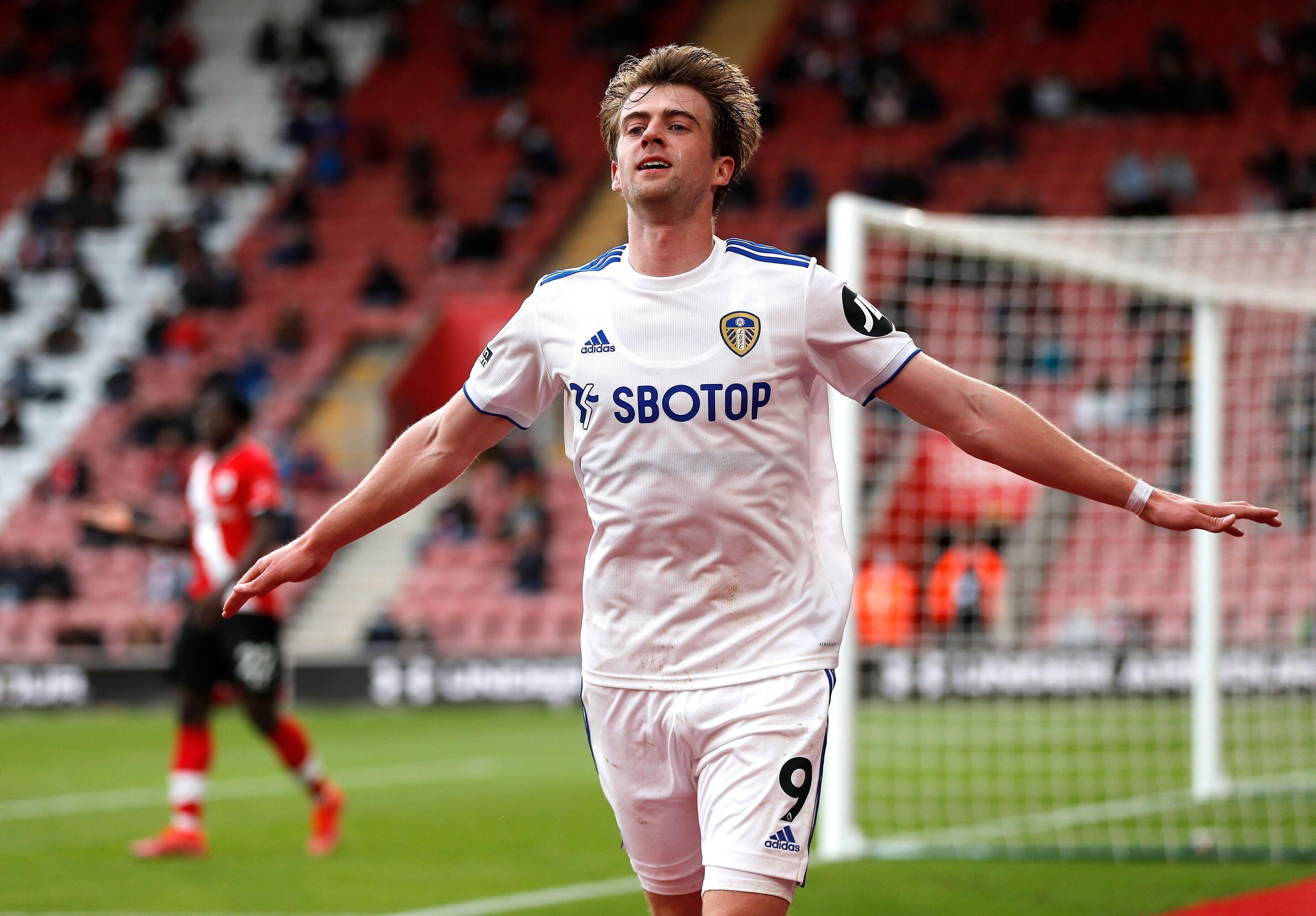 LeLeeds United's Patrick Bamford celebrates scoring their side's first goal of the game during the Premier League match at St Mary's Stadium, Southampton. Picture date: Tuesday May 18, 2021.