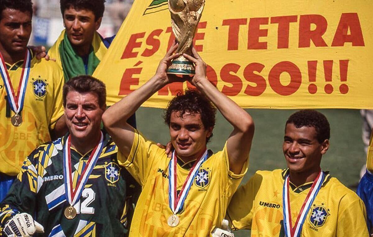 Romario, Zetti, Branco with trophy and Cafu of brazil after the final of the 1994 FIFA World Cup