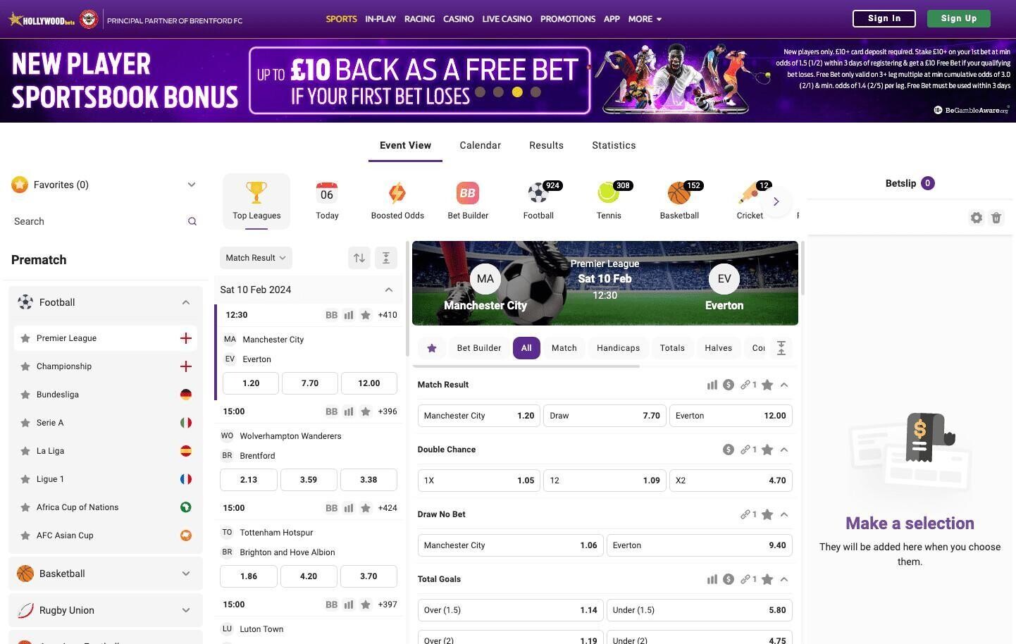 Hollywood Bets home betting page