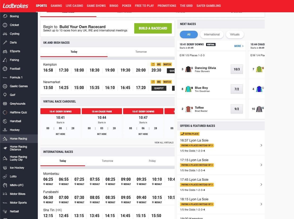 Ladbrokes horse racing page