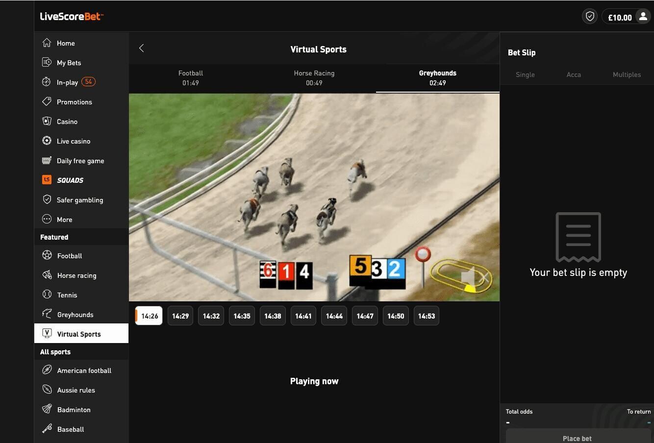 LiveScore Bet virtual sports betting page
