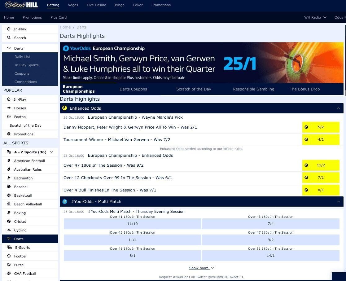 William Hill darts betting