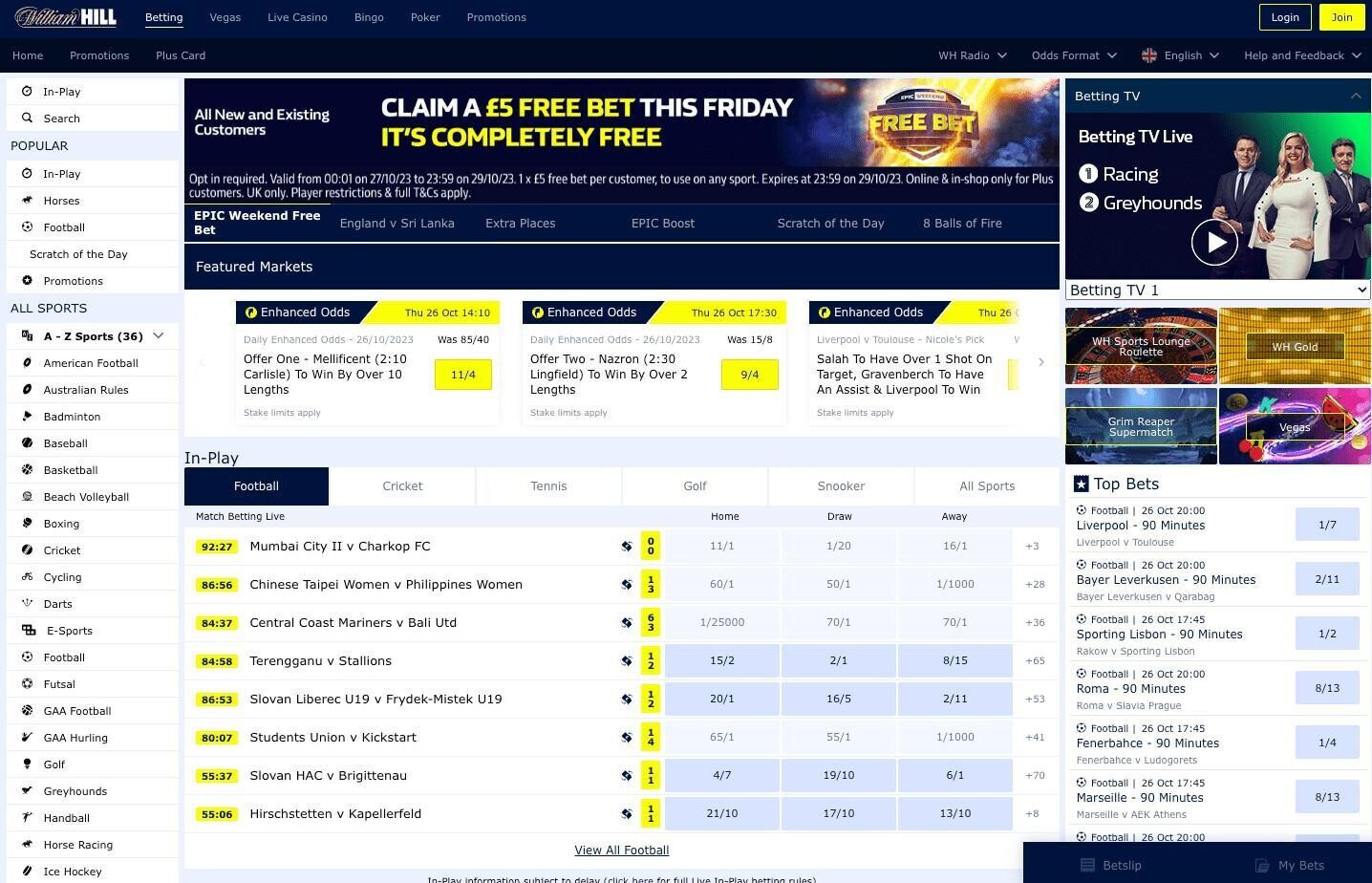 William Hill homepage