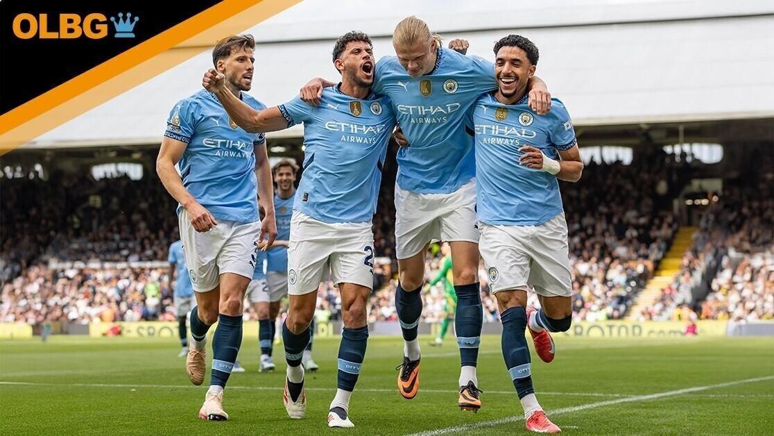OAL 0-2 Erling Haaland (9) of Manchester City takes a penalty, scores and celebrates during the Fulham FC v Manchester City FC English Premier League match at Craven Cottage, London, England, United Kingdom on 25 May 2025