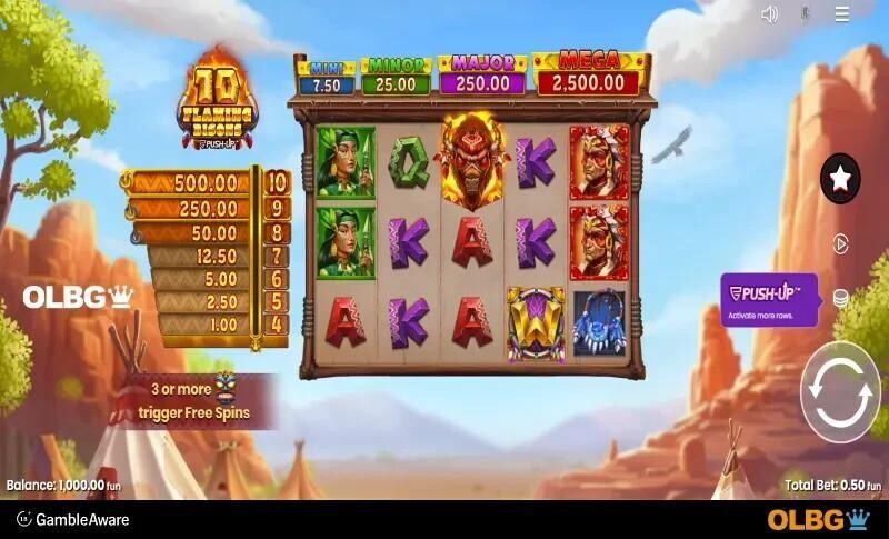 10 flaming bisons slot base game screenshot