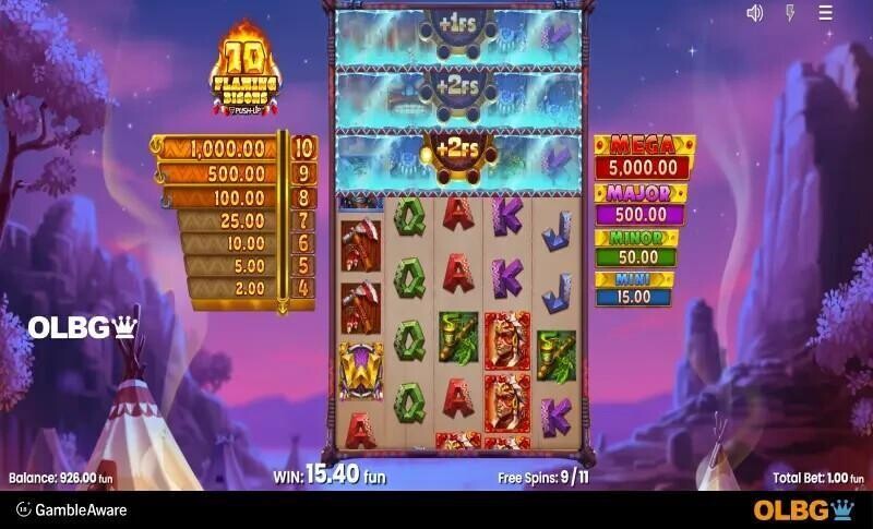 10 flaming bisons slot base screenshot showing bonus game
