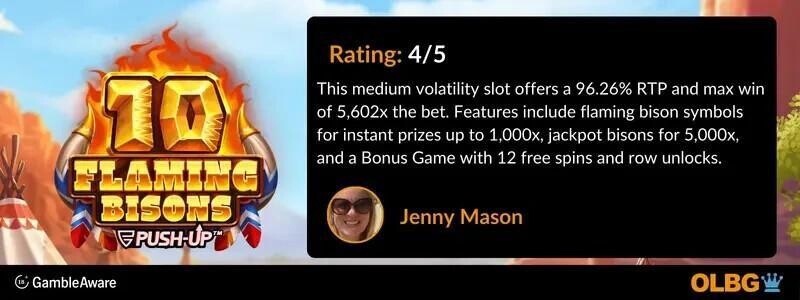 10 flaming bisons slot rating banner