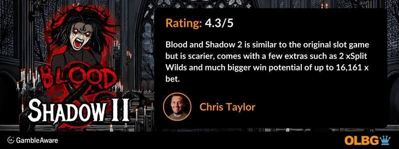 Blood and Shadow 2 slot OLBG Rating banner