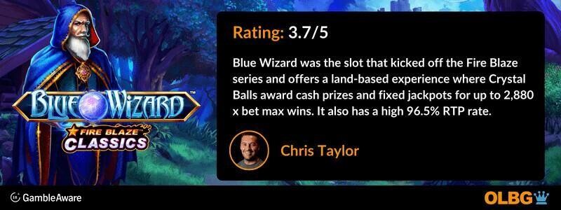 Blue Wizard slot OLBG Rating banner