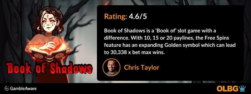 Book of Shadows slot OLBG Rating banner