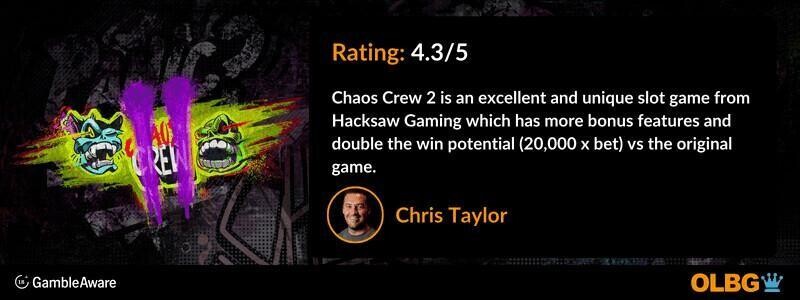 Chaos Crew 2 slot OLBG Rating banner