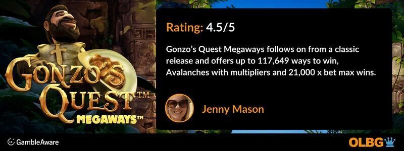 Gonzo's Quest Megaways slot OLBG rating banner