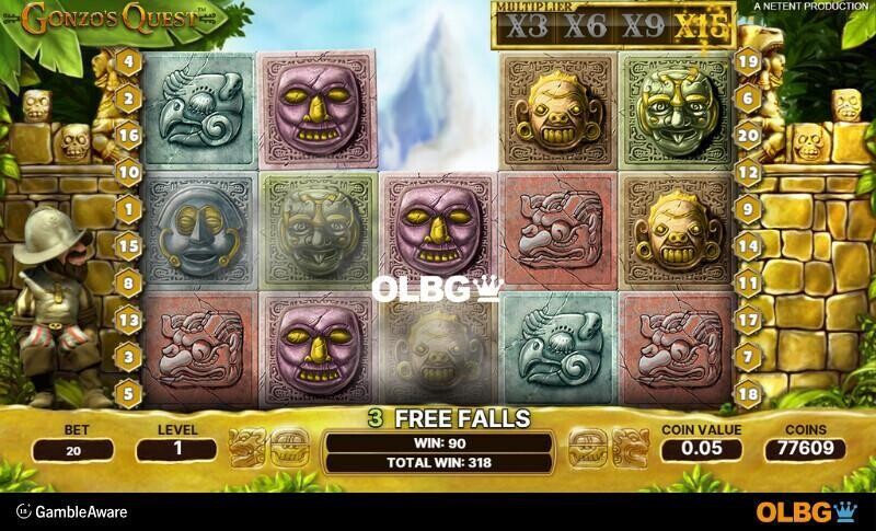 Gonzo's Quest slot Free Falls feature screenshot