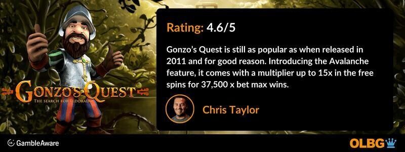 Gonzo's Quest slot OLBG rating banner