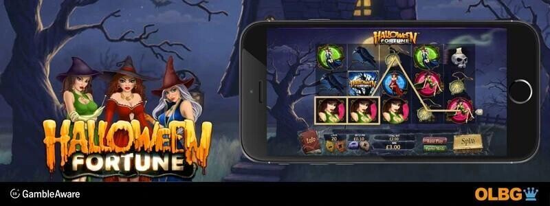 A mobile screenshot of the Halloween Fortune slot game