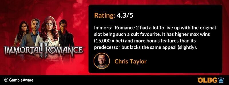 Immortal Romance 2 slot OLBG rating banner