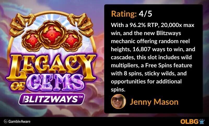 Legacy of Gems Blitzways slot rating banner