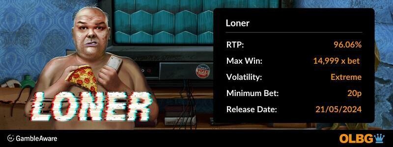 Loner slot information banner: RTP, max win, volatility, minimum bet and release date