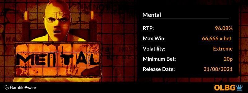 Mental slot information banner: RTP, max win, volatility, minimum bet and release date