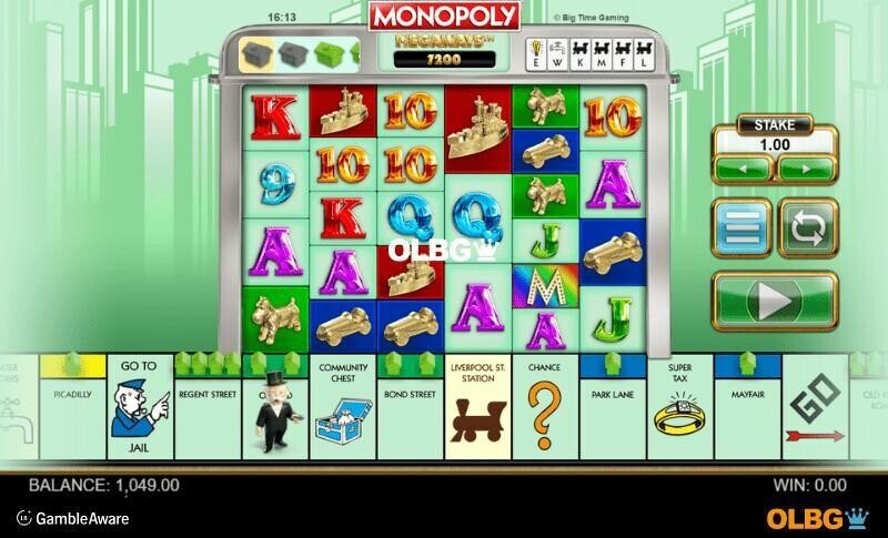 Monopoly Megaways slot base game screenshot