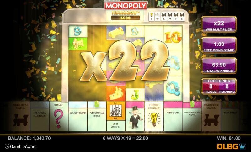 Monopoly Megaways slot Free Spins feature screenshot