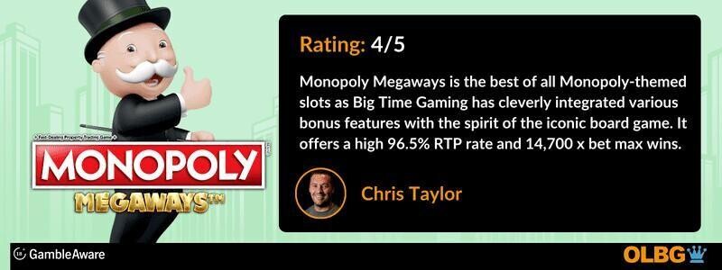 Monopoly Megaways slot OLBG Rating banner