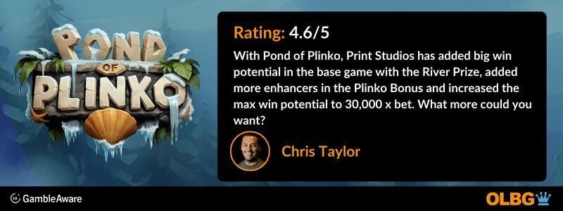 Pond of Plinko slot OLBG Rating banner