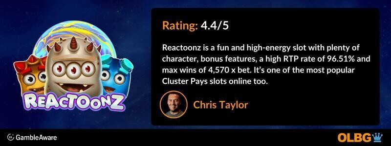 Reactoonz slot OLBG Rating banner