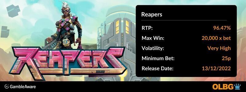 Reapers slot information banner: RTP, max win, volatility, minimum bet and release date