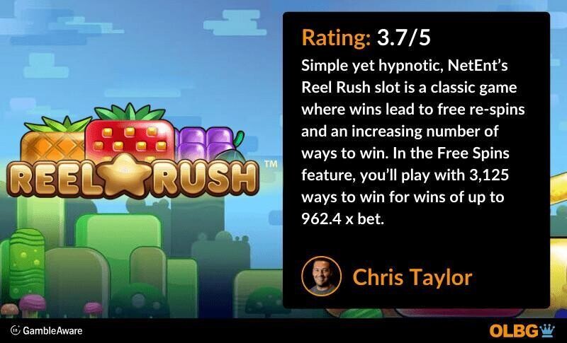 Reel Rush slot OLBG Rating banner