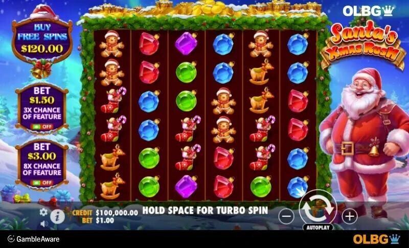Santa's Xmas Rush slot base game screenshot