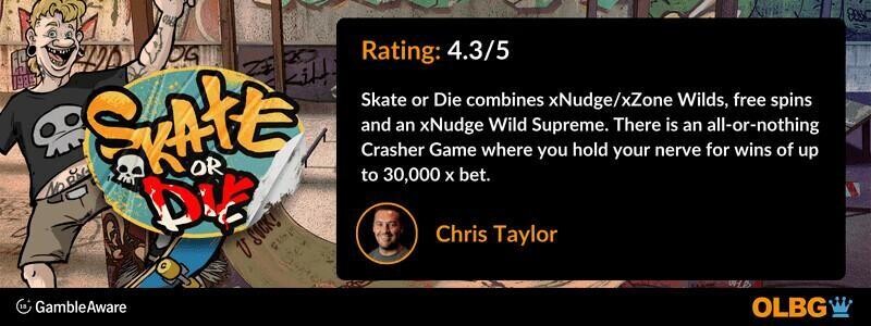 Skate or Die slot OLBG Rating banner