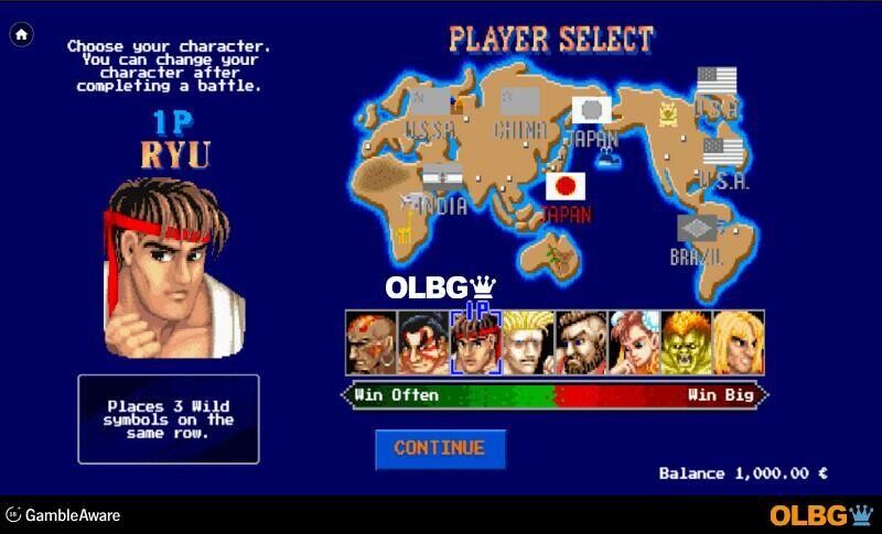 Street Fighter 2: The World Warrior slot Player Select screenshot