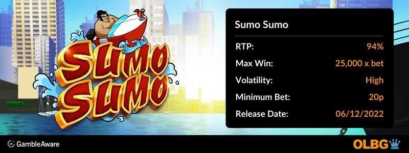 Sumo Sumo slot information banner: RTP, max win, volatility, minimum bet and release date