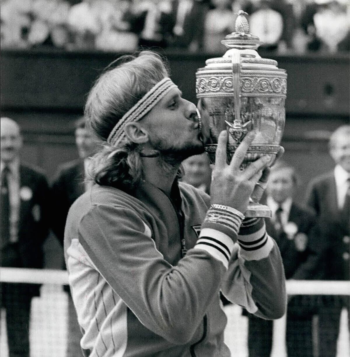 Jul. 07, 1979 - Bjorn Borg Wins his fourth Successive Wimbledon title beating Roscoe Tanner in Five sets: Today of the Centre Court at Wimbledon Bjorn Borg of Sweden won the Men's singles title for the fourth successive time when he beat American Roscoe Tanner in five sets. Photo shows Borg kissing the trophy after winning the men's singles title once again on the centre court at Wimbledon today.