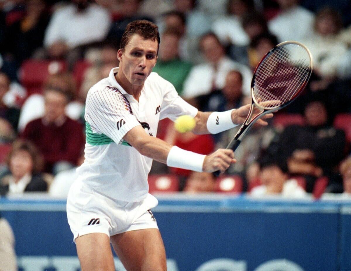 Tennis great Ivan Lendl is shown playing a match in Chicago, ca. 1985