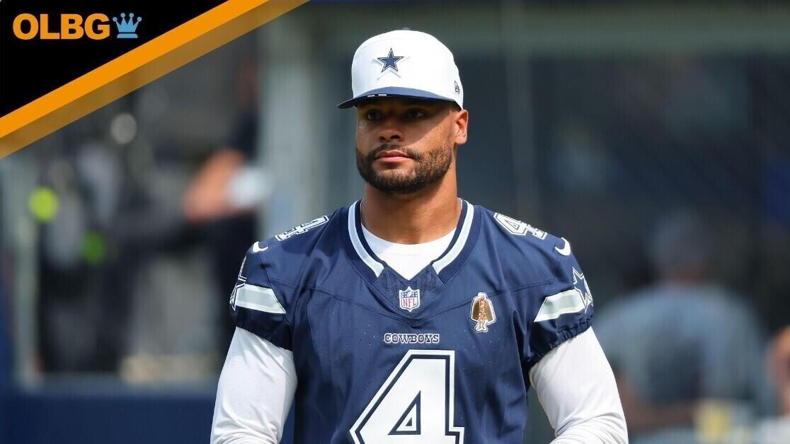 Dallas Cowboys quarterback Dak Prescott (4) watches before an NFL preseason football game against the Los Angeles Rams, Saturday, August 9, 2025, in Inglewood, Calif