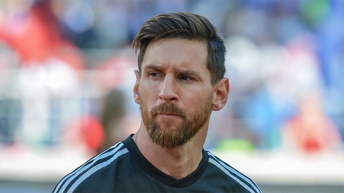 Moscow, Russia - June 16, 2018. Argentina national football team captain Lionel Messi during FIFA World Cup 2018 match Argentina vs Iceland