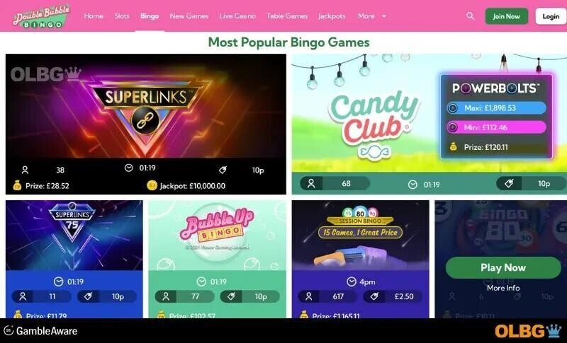 double bubble bingo screenshot of bingo games