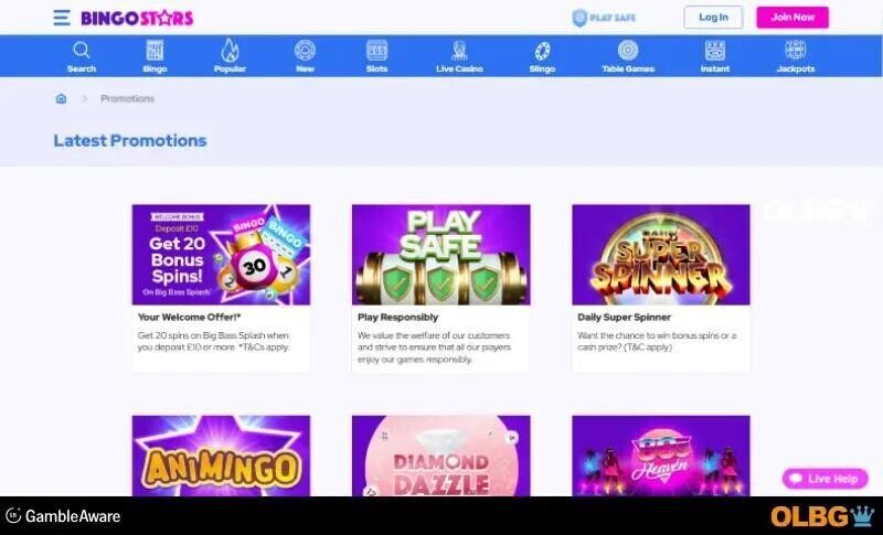bingostars site review promotions tab screenshot