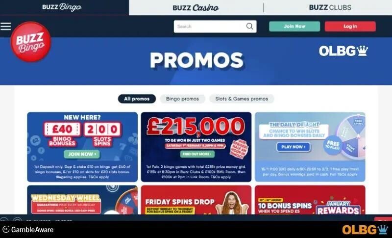 buzz bingo promotions section screenshot