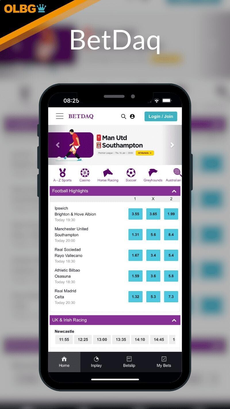 Screenshot of the Betdaq sportsbook online app