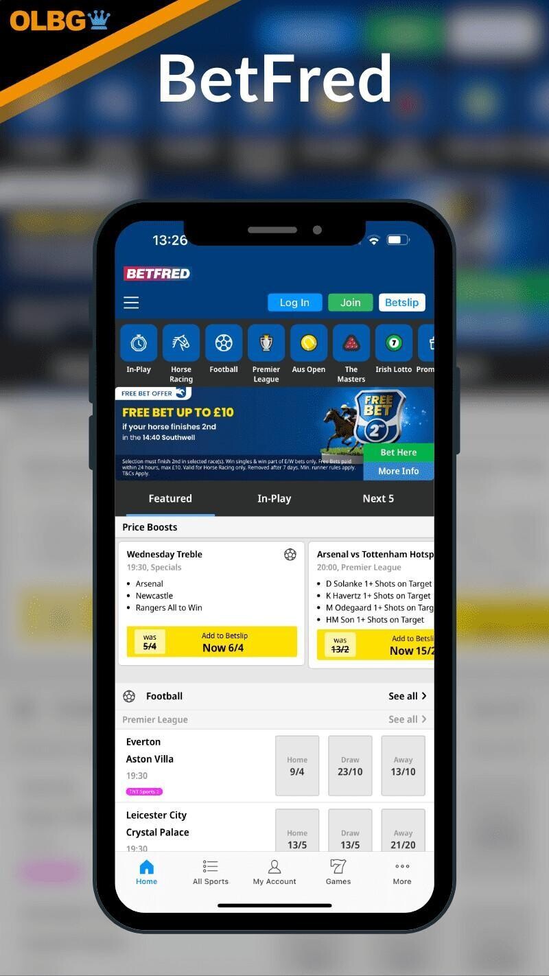Screenshot of the Betfred mobile app.