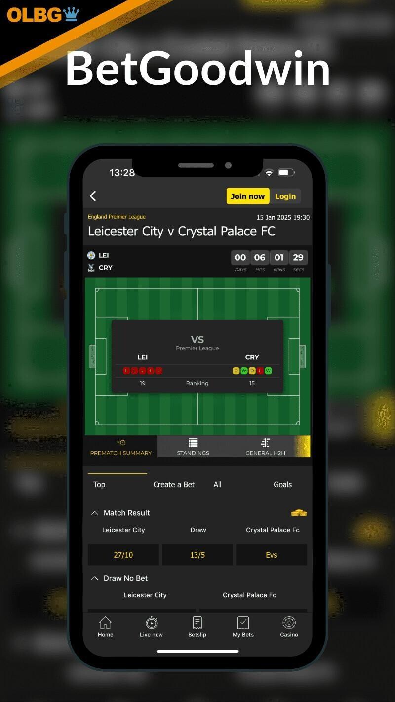 Screenshot of the BetGoodwin mobile app.