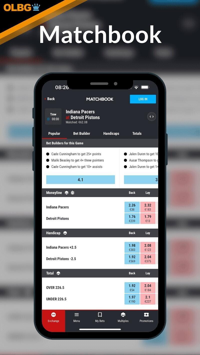 Screenshot of the Matchbook sportsbook online app