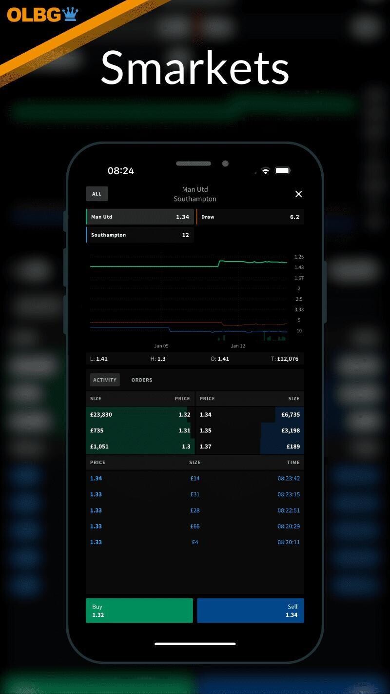 Screenshot of the smarkets sportsbook online app